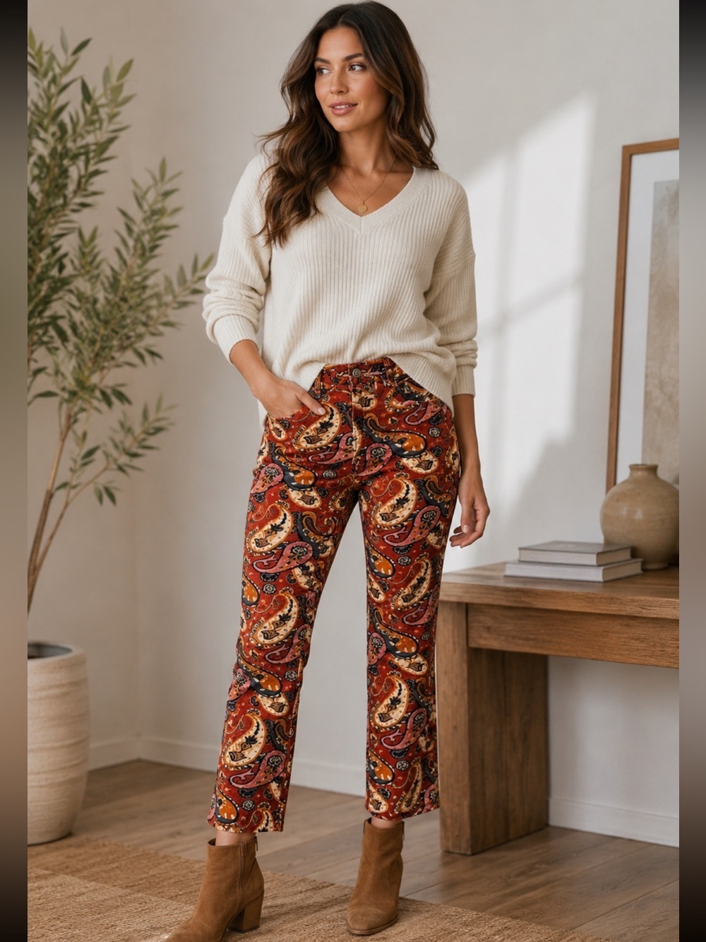 Pilcro - Multicolor Paisley Corduroy Pants - size 28p
